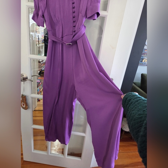 LK Bennett Purple Wide-Leg Jumpsuit with Belt - Size 14 - Picture 11 of 15